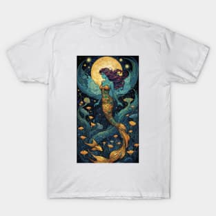 Starry Night Symphony: Van Gogh-Inspired Mermaid T-Shirt